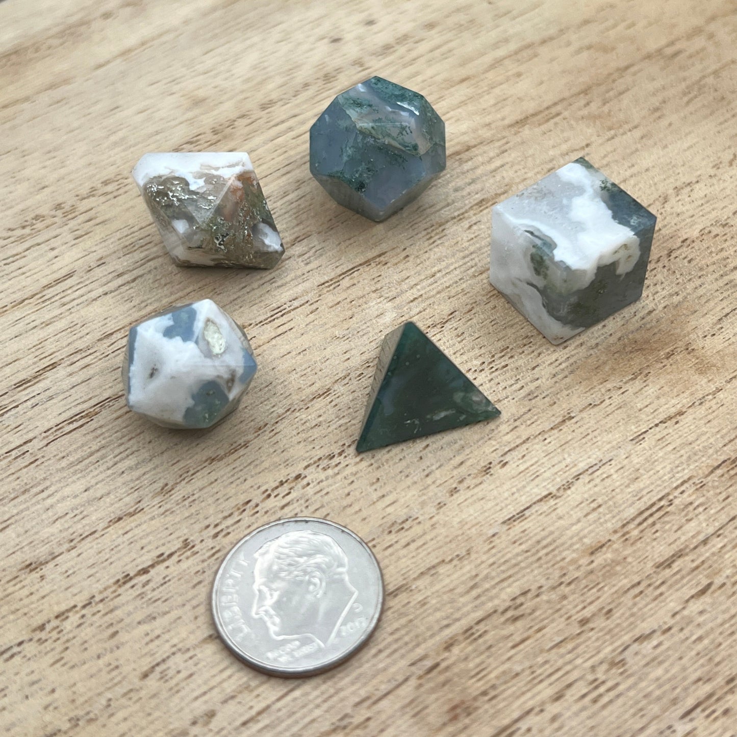 Sacred Geometry | Platonic Solids Set | Moss Agate