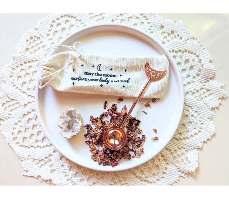 Crescent Moon Engraved Tea Spoon | Copper